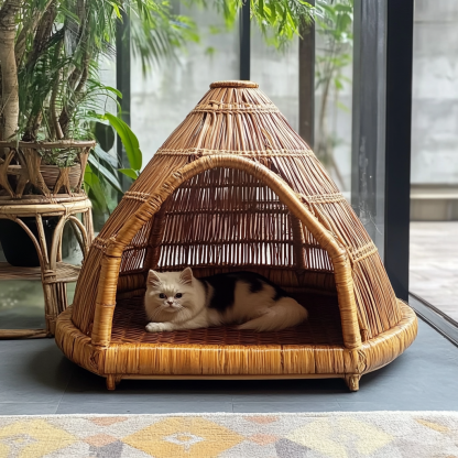 Pet bed, wicker dog bed, cat bed, American-style retro solid wood animal house furniture, Teddy Bichon Frise dog mattress - Image 5