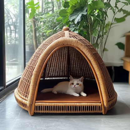 Pet bed, wicker dog bed, cat bed, American-style retro solid wood animal house furniture, Teddy Bichon Frise dog mattress - Image 4