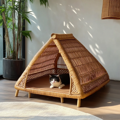Pet bed, wicker dog bed, cat bed, American-style retro solid wood animal house furniture, Teddy Bichon Frise dog mattress - Image 3