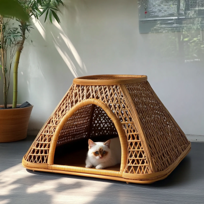Pet bed, wicker dog bed, cat bed, American-style retro solid wood animal house furniture, Teddy Bichon Frise dog mattress - Image 2
