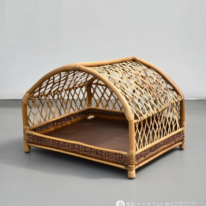 Pet bed, wicker dog bed, cat bed, American-style retro solid wood animal house furniture, Teddy Bichon Frise dog mattress - Image 3