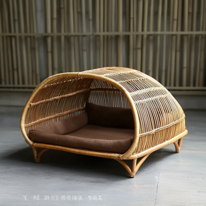 Pet bed, wicker dog bed, cat bed, American-style retro solid wood animal house furniture, Teddy Bichon Frise dog mattress