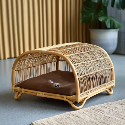 Pet bed, wicker dog bed, cat bed, American-style retro solid wood animal house furniture, Teddy Bichon Frise dog mattress - Image 3