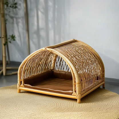 Pet bed, wicker dog bed, cat bed, American-style retro solid wood animal house furniture, Teddy Bichon Frise dog mattress - Image 2