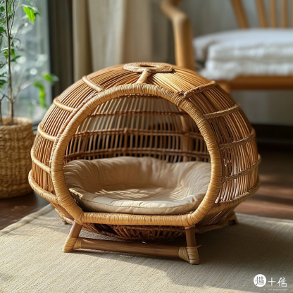 Pet bed, wicker dog bed, cat bed, American-style retro solid wood animal house furniture, Teddy Bichon Frise dog mattress - Image 4
