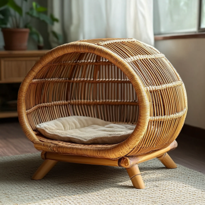 Pet bed, wicker dog bed, cat bed, American-style retro solid wood animal house furniture, Teddy Bichon Frise dog mattress - Image 3