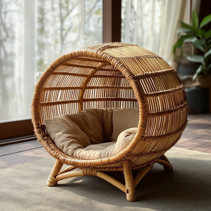 Pet bed, wicker dog bed, cat bed, American-style retro solid wood animal house furniture, Teddy Bichon Frise dog mattress - Image 2