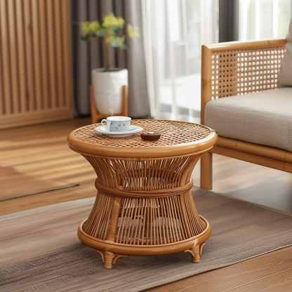 Wabi-sabi style wicker coffee table, creative small side table for home living room, snack and fruit plate, small table for picnic, round table - Image 9