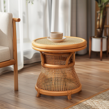 Wabi-sabi style wicker coffee table, creative small side table for home living room, snack and fruit plate, small table for picnic, round table - Image 8