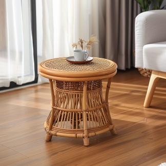 Wabi-sabi style wicker coffee table, creative small side table for home living room, snack and fruit plate, small table for picnic, round table