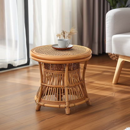 Wabi-sabi style wicker coffee table, creative small side table for home living room, snack and fruit plate, small table for picnic, round table