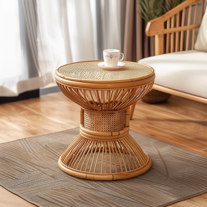 Wabi-retro French entrance, living room, home homestay, hotel, coffee table, table decoration, creative tea table and round stool against the wall - Image 9