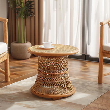 Wabi-sabi style wicker coffee table, creative small side table for home living room, snack and fruit plate, small table for picnic, round table - Image 9