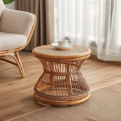Wicker coffee table for home use, balcony and courtyard, round coffee table, small table, wicker coffee table, corner table, flower stand - Image 9