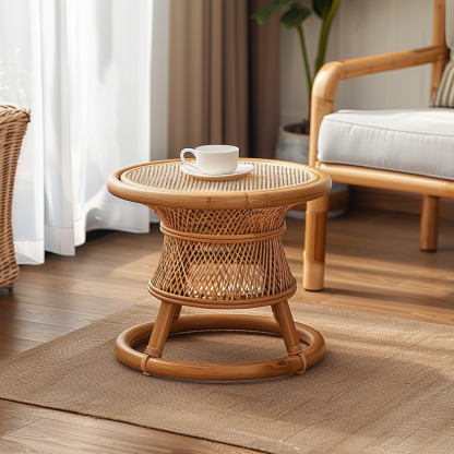 Wicker coffee table for home use, balcony and courtyard, round coffee table, small table, wicker coffee table, corner table, flower stand - Image 8