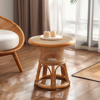 Wabi-sabi style wicker coffee table, creative small side table for home living room, snack and fruit plate, small table for picnic, round table - Image 8