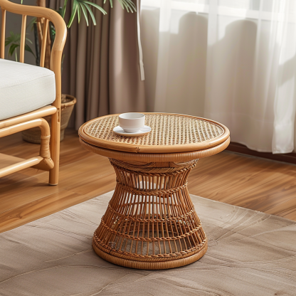 Wabi-sabi style wicker coffee table, creative small side table for home living room, snack and fruit plate, small table for picnic, round table - Image 7