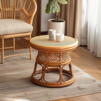 Wabi-sabi style wicker coffee table, creative small side table for home living room, snack and fruit plate, small table for picnic, round table