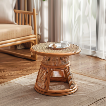 Wabi-sabi style wicker coffee table, creative small side table for home living room, snack and fruit plate, small table for picnic, round table - Image 5