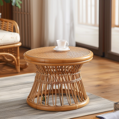 Wabi-sabi style wicker coffee table, creative small side table for home living room, snack and fruit plate, small table for picnic, round table - Image 4