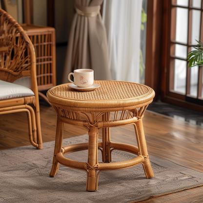 Wabi-sabi style wicker coffee table, living room sofa side table, homestay Wabi-sabi style side table, corner table, aged and antique day - Image 9