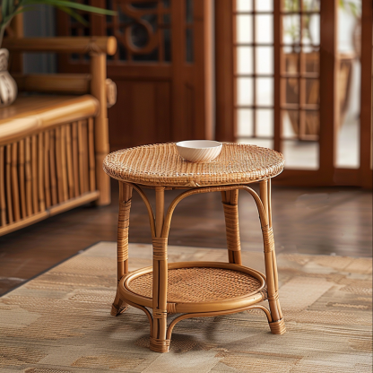 Wabi-sabi style wicker coffee table, living room sofa side table, homestay Wabi-sabi style side table, corner table, aged and antique day - Image 8