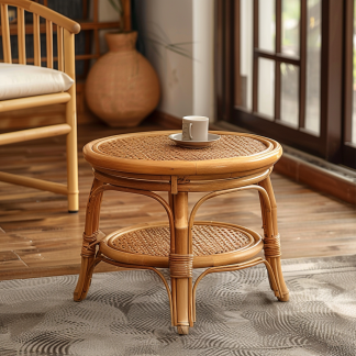 Wabi-sabi style wicker coffee table, living room sofa side table, homestay Wabi-sabi style side table, corner table, aged and antique day