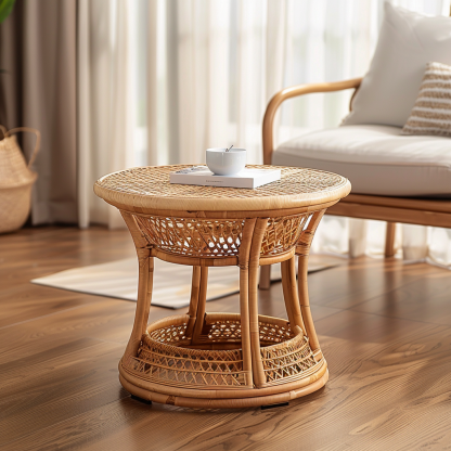 Next to the rattan sofa in the retro homestay, there is a small-sized designer's solid wood table in the living room - Image 9