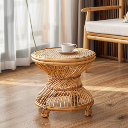 Next to the rattan sofa in the retro homestay, there is a small-sized designer's solid wood table in the living room - Image 8