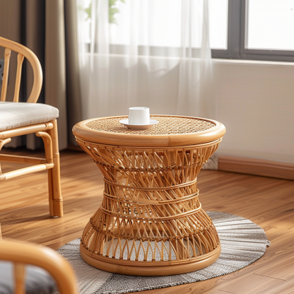 Next to the rattan sofa in the retro homestay, there is a small-sized designer's solid wood table in the living room - Image 7
