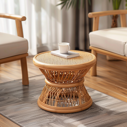 Wicker coffee table for home use, balcony and courtyard, round coffee table, small table, wicker coffee table, corner table, flower stand - Image 5