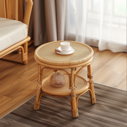 Wabi-retro French entrance, living room, home homestay, hotel, coffee table, table decoration, creative tea table and round stool against the wall - Image 4