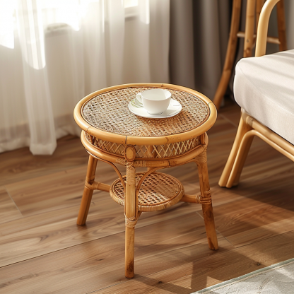 Wabi-retro French entrance, living room, home homestay, hotel, coffee table, table decoration, creative tea table and round stool against the wall - Image 3