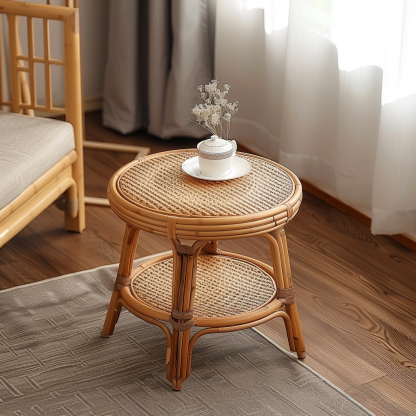 Wabi-retro French entrance, living room, home homestay, hotel, coffee table, table decoration, creative tea table and round stool against the wall - Image 2