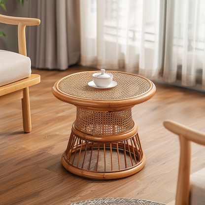 Wabi-retro French entrance, living room, home homestay, hotel, coffee table, table decoration, creative tea table and round stool against the wall - Image 9