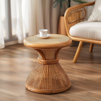 Wabi-retro French entrance, living room, home homestay, hotel, coffee table, table decoration, creative tea table and round stool against the wall - Image 8