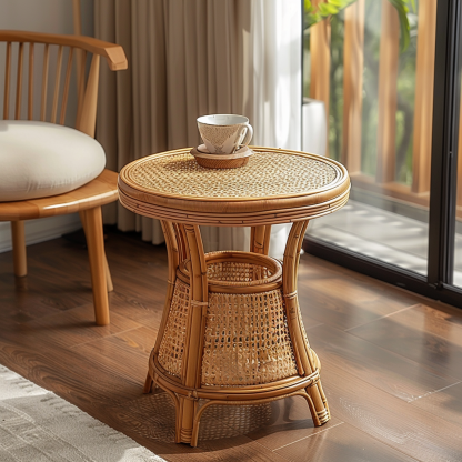 10 Wabi-sabi style rattan-woven living room, small apartment round coffee table, outdoor picnic table, popular homestay bamboo woven low table - Image 9