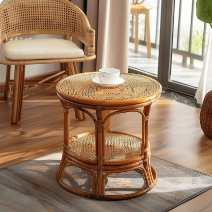 10 Wabi-sabi style rattan-woven living room, small apartment round coffee table, outdoor picnic table, popular homestay bamboo woven low table - Image 8