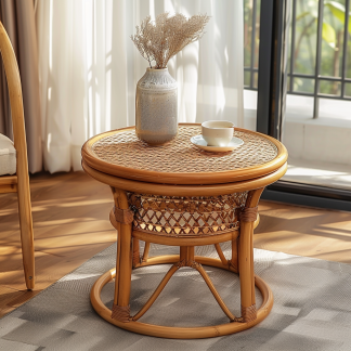 10 Wabi-sabi style rattan-woven living room, small apartment round coffee table, outdoor picnic table, popular homestay bamboo woven low table