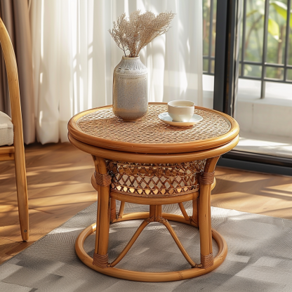 10 Wabi-sabi style rattan-woven living room, small apartment round coffee table, outdoor picnic table, popular homestay bamboo woven low table