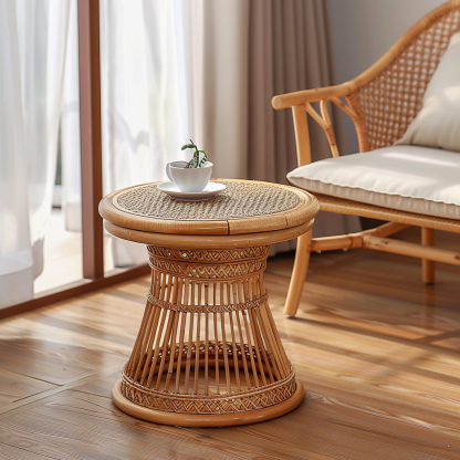 Next to the rattan sofa in the retro homestay, there is a small-sized designer's solid wood table in the living room - Image 9