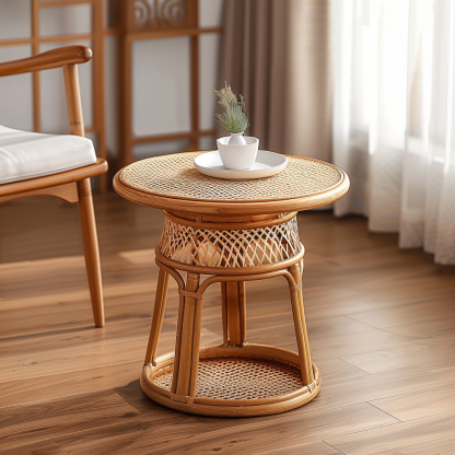 Next to the rattan sofa in the retro homestay, there is a small-sized designer's solid wood table in the living room - Image 8