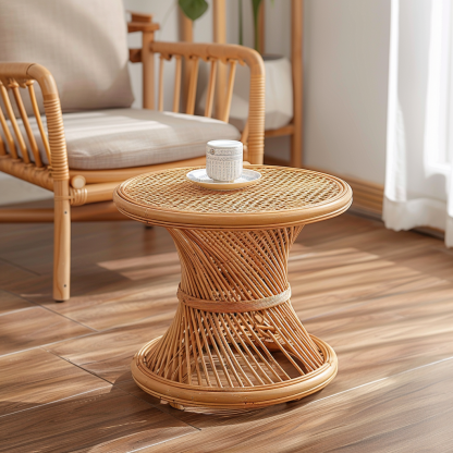 Next to the rattan sofa in the retro homestay, there is a small-sized designer's solid wood table in the living room - Image 7