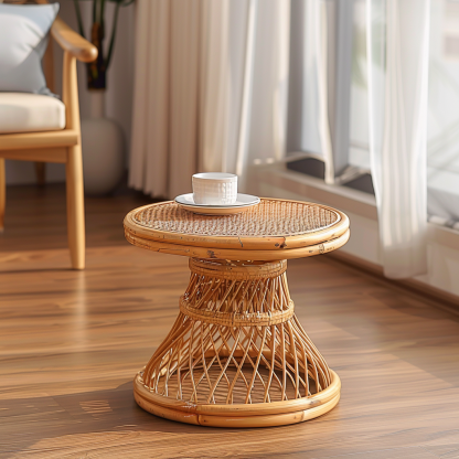 Next to the rattan sofa in the retro homestay, there is a small-sized designer's solid wood table in the living room - Image 6