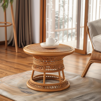 The wabi-sabi style wicker coffee table, living room sofa side table, homestay Wabi-sabi style side table and corner table are made in an aged and ancient color - Image 4