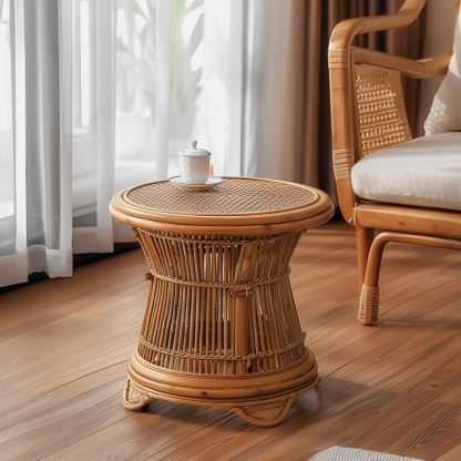 The wabi-sabi style wicker coffee table, living room sofa side table, homestay Wabi-sabi style side table and corner table are made in an aged and ancient color - Image 3