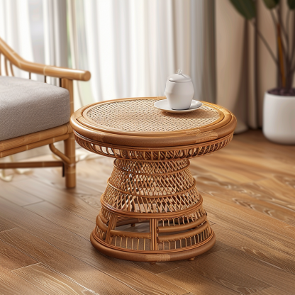 The wabi-sabi style wicker coffee table, living room sofa side table, homestay Wabi-sabi style side table and corner table are made in an aged and ancient color - Image 2