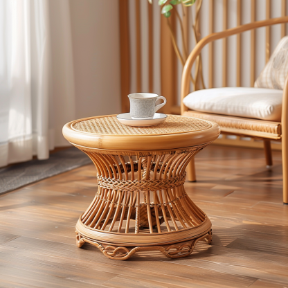 Next to the rattan sofa in the retro homestay, there is a small-sized designer's solid wood table in the living room - Image 5