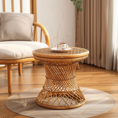 Next to the rattan sofa in the retro homestay, there is a small-sized designer's solid wood table in the living room - Image 3
