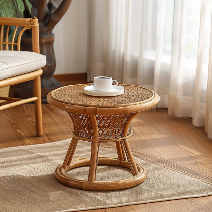 Next to the rattan sofa in the retro homestay, there is a small-sized designer's solid wood table in the living room - Image 2